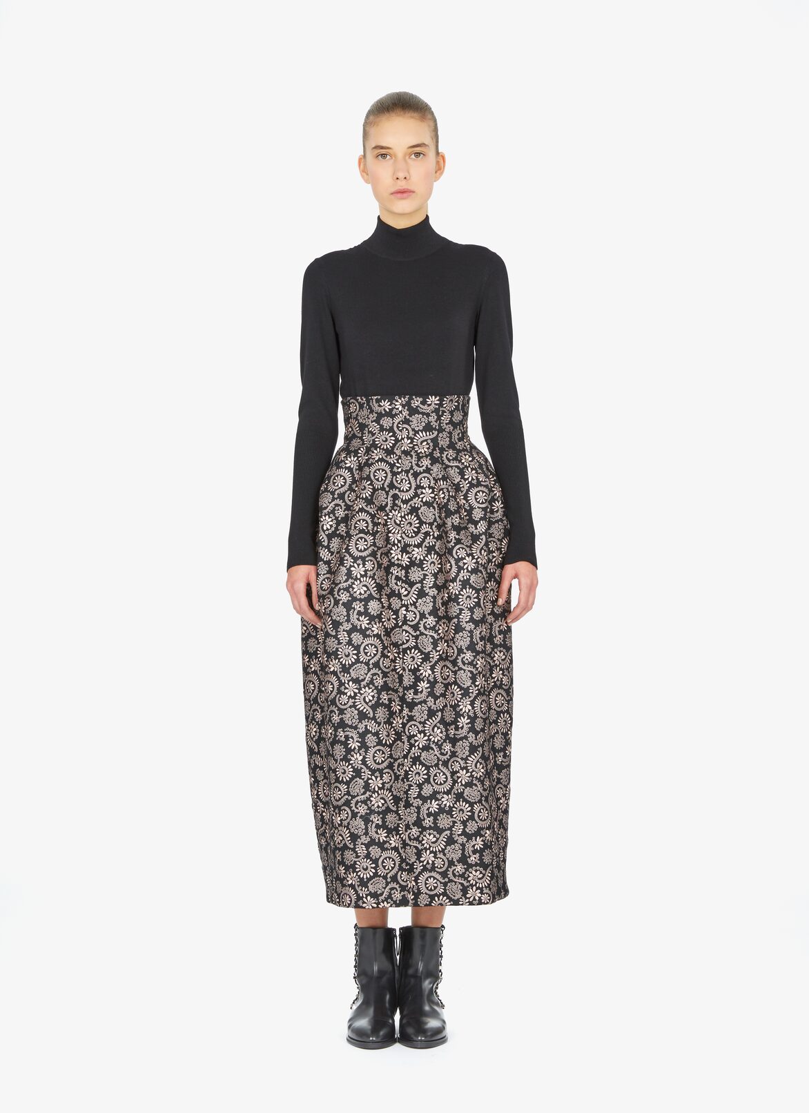 Long Embroidered Skirt ALAÏA BLACK/LIGHT PINK LONG EMBROIDERED SKIRT
